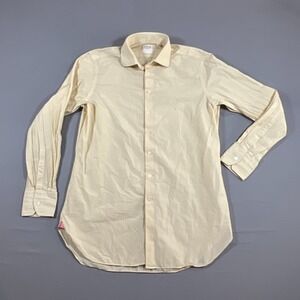 Pink Dress Shirt Men 15.5 Beige White Stripe Cotton Barrel Cuff Button Up Formal